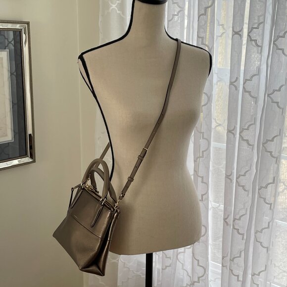 NWOT! COACH Mini "Borough Bag" in Metallic Leather w/ Removable Crossbody Strap - Picture 15 of 16